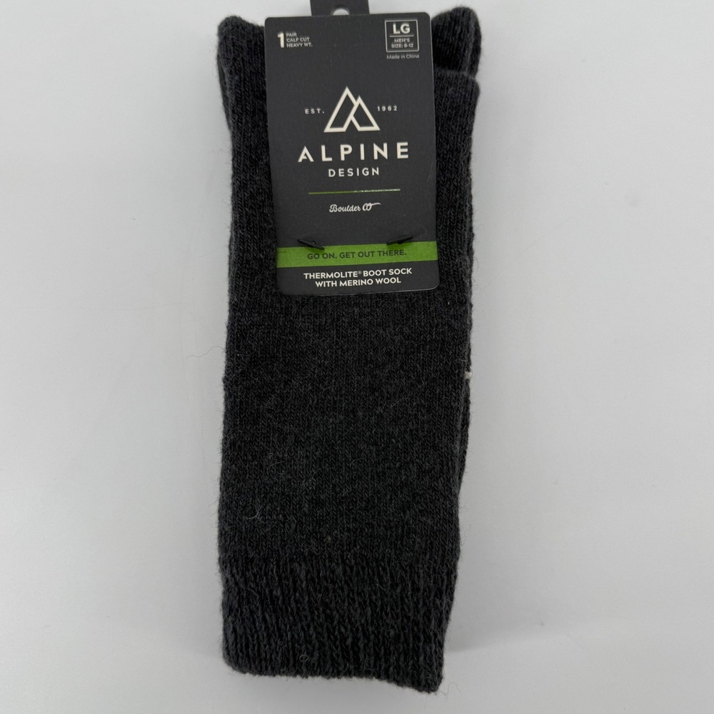 Alpine Design Mens Thermolite Merino Wool Boot Socks 2 Pair Grey Large ADM14635‎